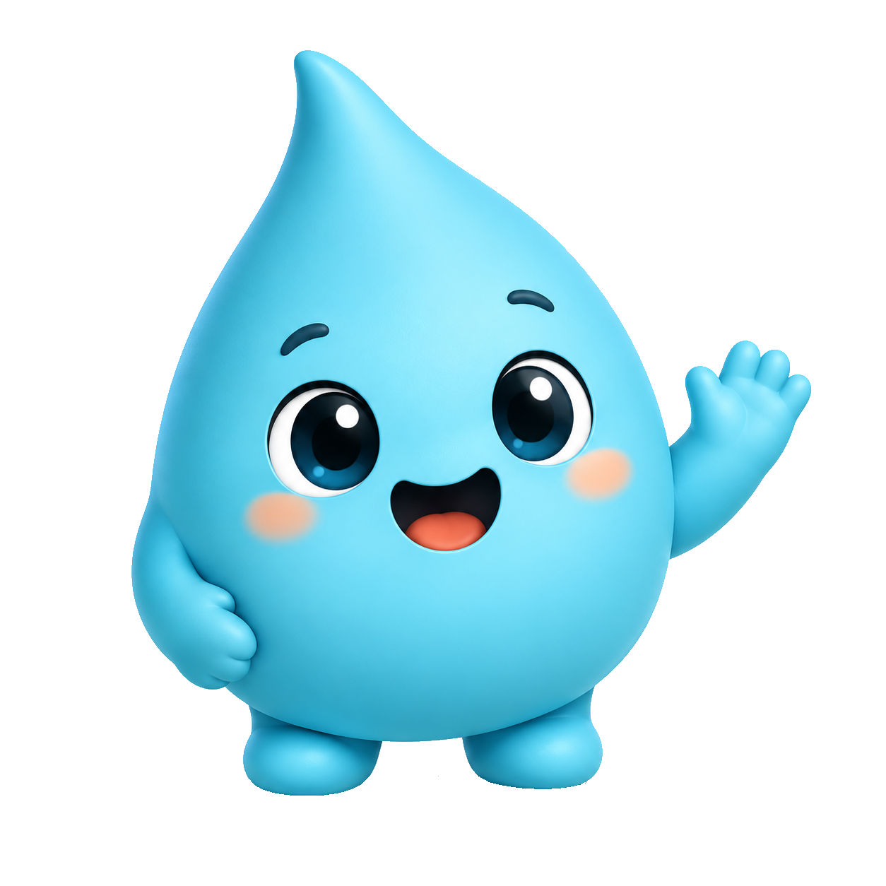 Bubbi, Niyah’s water-drop companion, waving